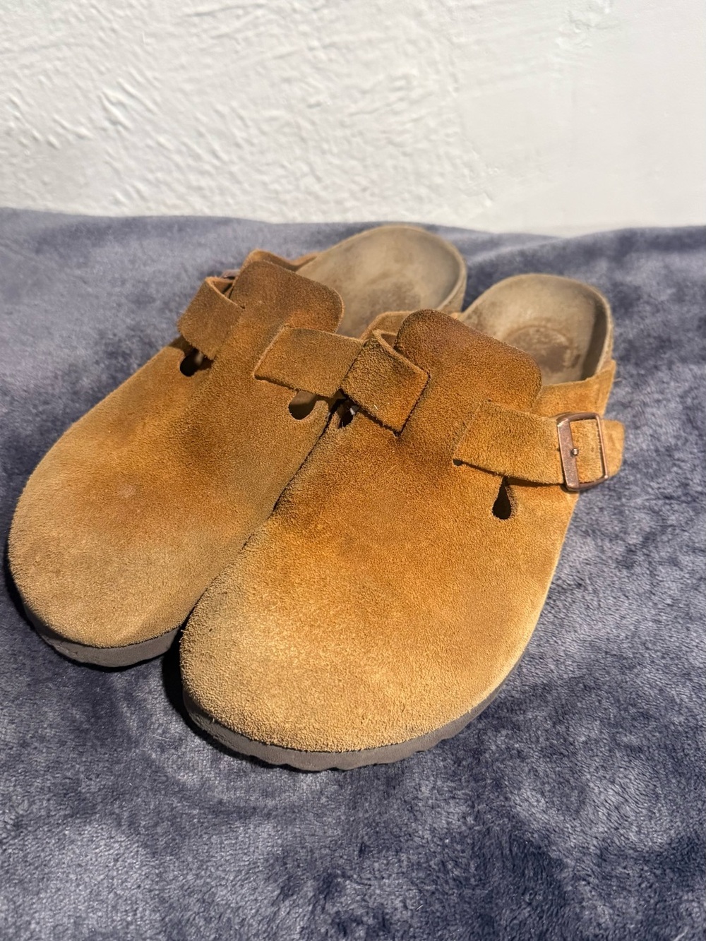 Birkenstock Suede Clogs in Chestnut Brown with Side Buckle